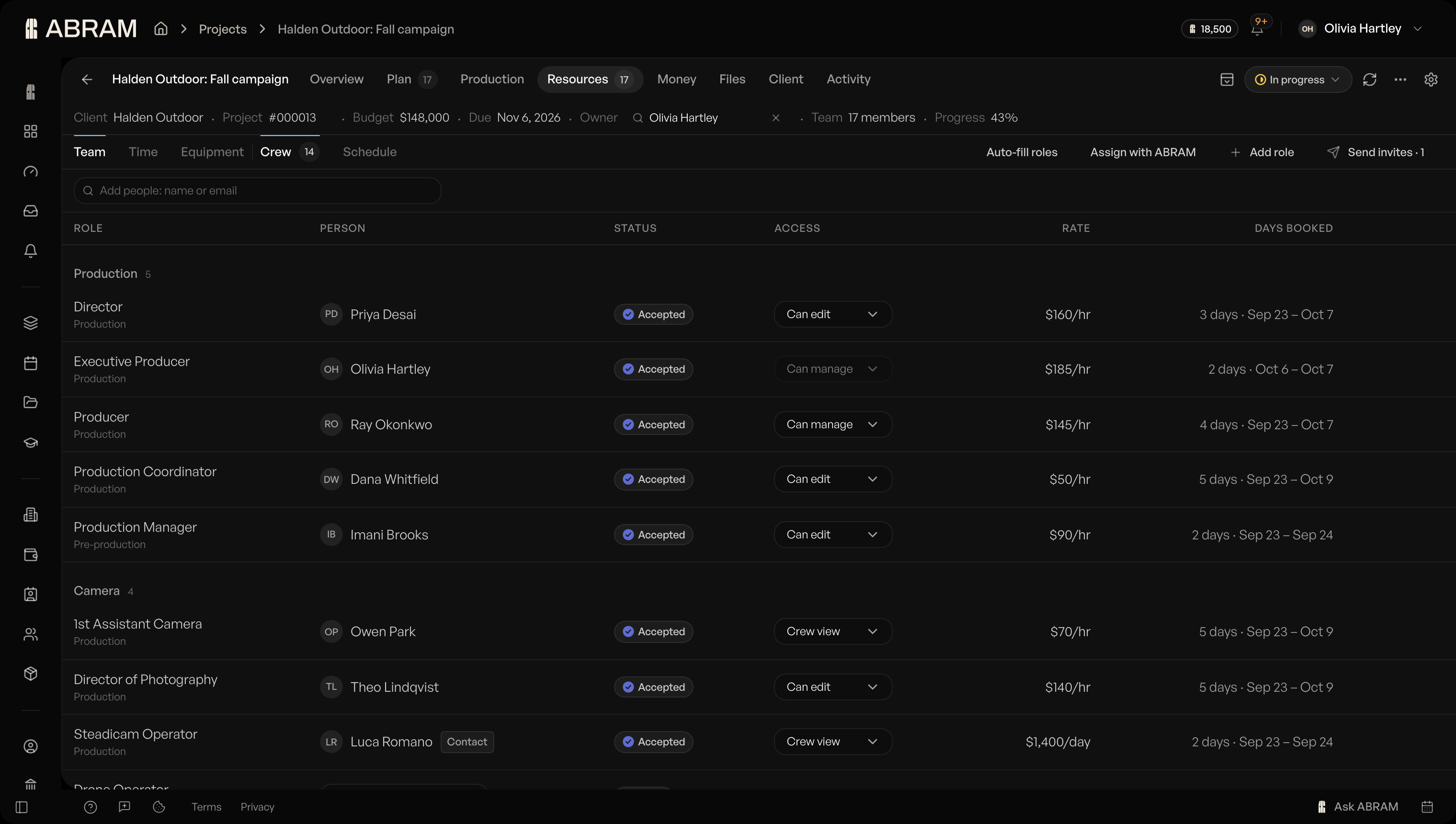 Assign with ABRAM and Auto-fill roles, right on the crew tab.